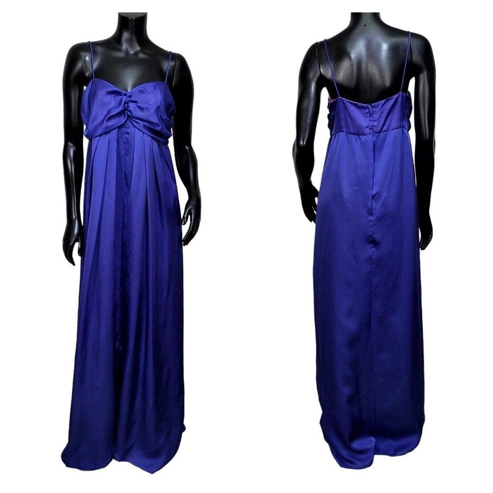 Kay‎ Kipps New York Vintage 60s Royal Blue Satin Empire Waist Pleated Maxi Dress